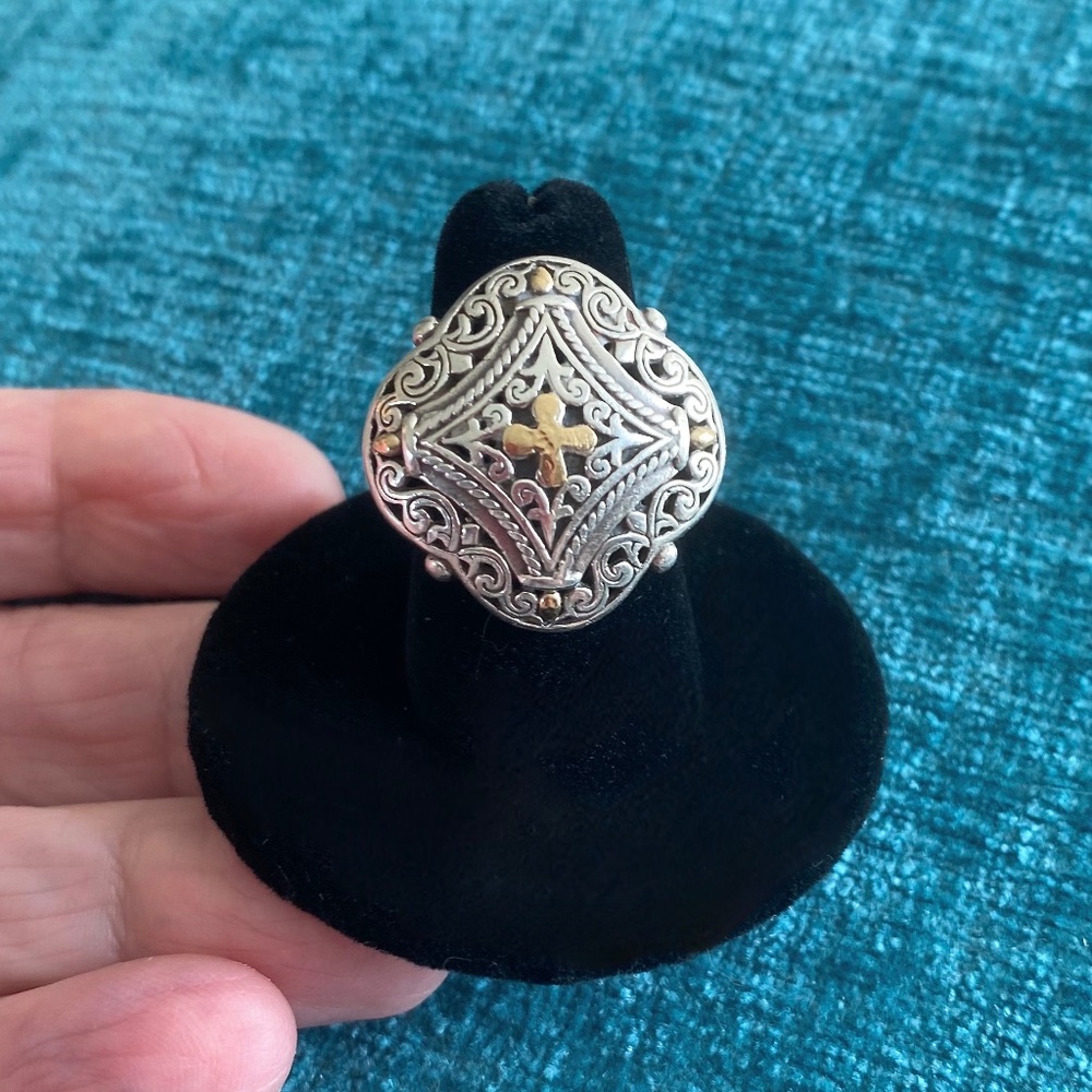 Ornate Sterling & 18k Filigree Ring